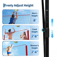 Filet de volley-ball portable Garvee, 2,4 x 3,3 m, hauteur réglable de 1,98 à 2,44 m, cadre en acier, filet Oxford, entraînement intérieur/extérieur