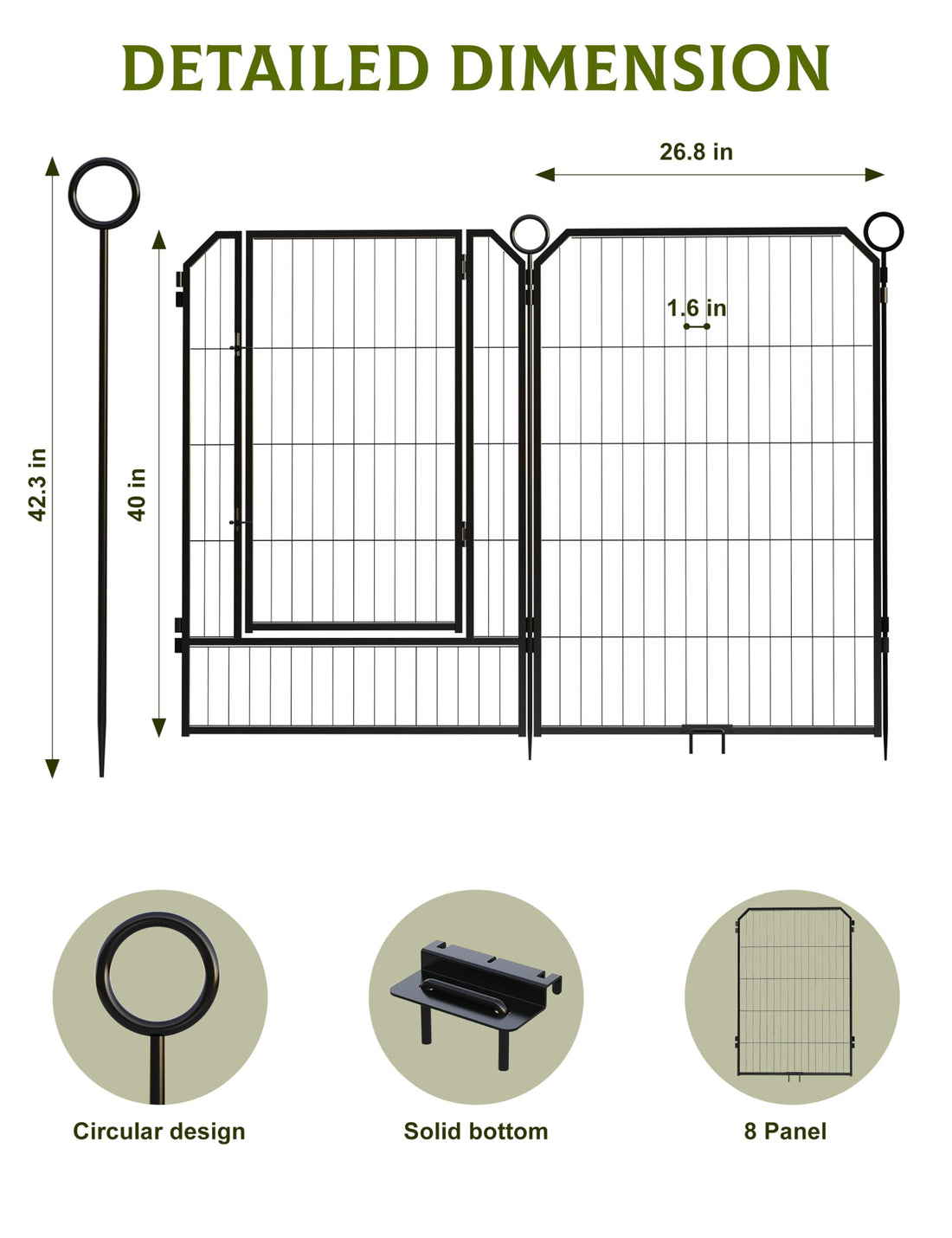 Garvee Parc pour Chien 102 cm, 8 Panneaux en Métal Robuste, Enclos Intérieur/Extérieur pour Chiot, Camping-Car, Jardin et Cour