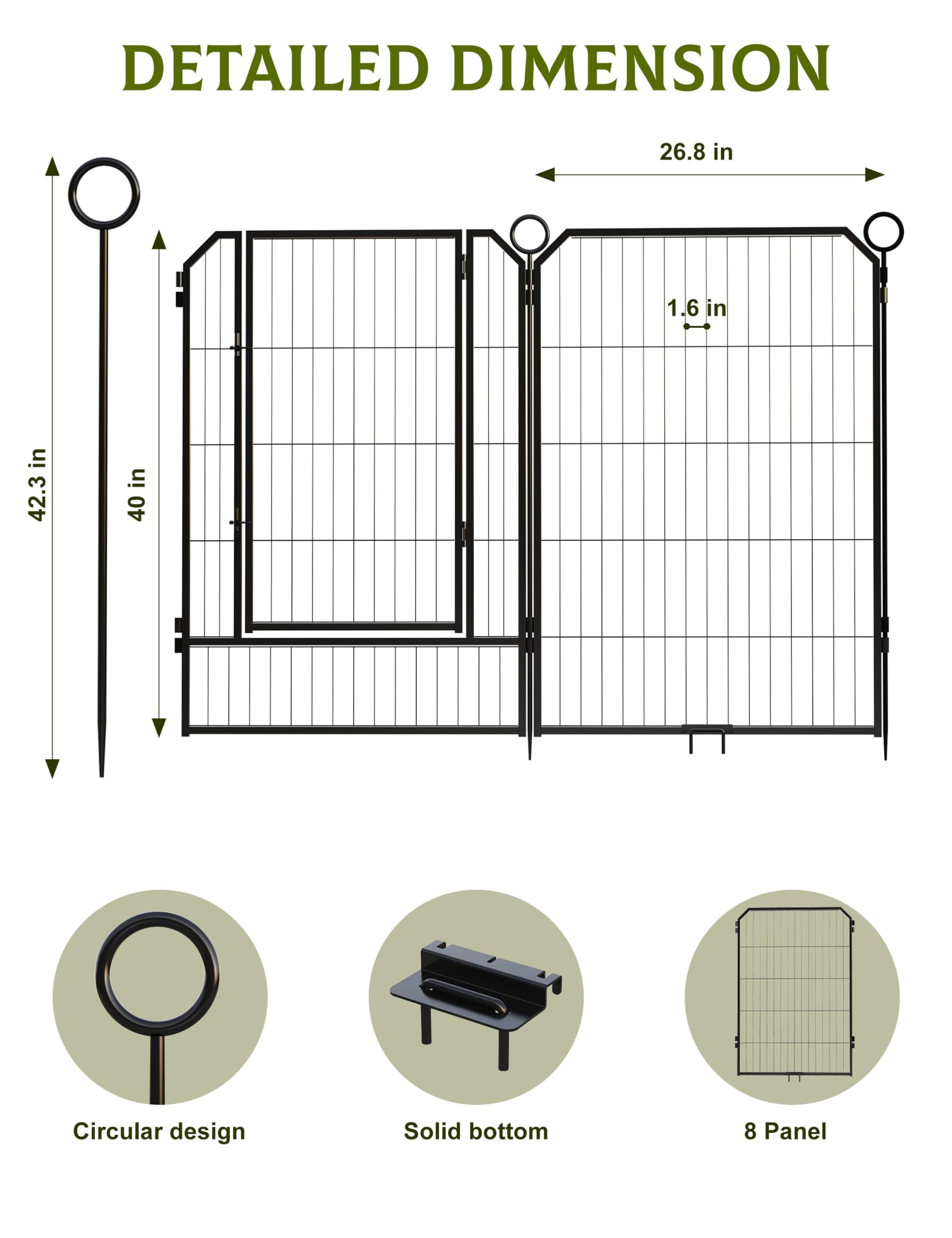 Garvee Parc pour Chien 102 cm, 8 Panneaux en Métal Robuste, Enclos Intérieur/Extérieur pour Chiot, Camping-Car, Jardin et Cour