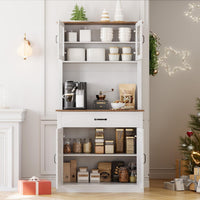 Garvee meuble de cuisine, 180 cm de haut, avec étagères réglables et façade en verre blanc, pour micro-ondes et salle à manger