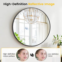 Miroir mural rond noir Garvee 91 cm (36 pouces), cadre en métal, verre 5 mm, style moderne, idéal pour salle de bain et salon.