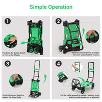 Garvee Chariot Pliable 2 en 1 avec Panier et Poignée Réglable, Charge 150 kg, Métal Robuste, Roues Silencieuses, pour Courses et Déménagements