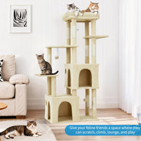 Garvee Tour pour Chat 155 cm Multi-Niveaux pour Grands Chats, Grande Plateforme Beige, Usage Intérieur