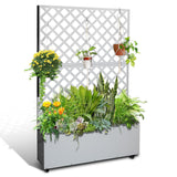 Garvee Bac à plantes en métal galvanisé blanc 180 × 119 × 30 cm avec treillis, roulettes et lattes diagonales, pour balcon et terrasse - Blanc