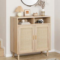 Buffet moderne en rotin Garvee 91 cm (36 po) - Tressé à la main, anti-basculement, étagère réglable, meuble de cuisine et de salle à manger, multifonctionnel, couleurs naturelles
