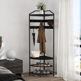 Garvee Porte-manteau d'angle avec rangement, métal, protection anti-basculement, étagères en maille, autoportant, noir pour couloir et chambre