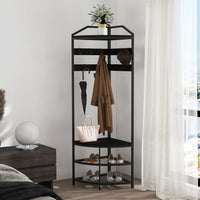 Porte-manteau d'angle Garvee avec rangement, métal, protection anti-basculement, étagères en maille, autoportant, noir pour couloir et chambre
