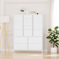 Garvee commode à 15 tiroirs avec plateau en bois, structure en métal et tiroirs en tissu, idéale pour la chambre et l'entrée, polyvalente et robuste, grise
