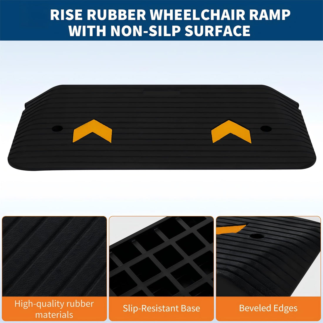 Garvee Rampe de seuil en caoutchouc 90×53×9cm, capacité 15t, surface antidérapante pour fauteuil roulant et scooter