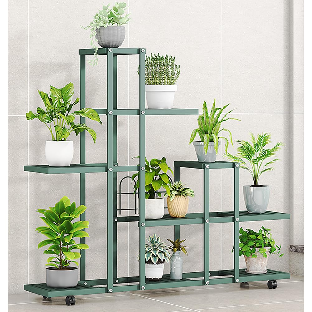 Étagère d'angle à roulettes Garvee pour plantes, en fer robuste et imperméable, idéale pour le salon et le balcon. Plusieurs niveaux, couleur noire.