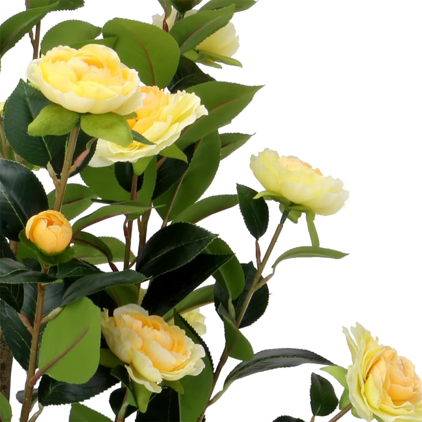 Camélia artificiel Garvee de 90 cm avec fleurs réalistes, pour l'intérieur et l'extérieur, facile d'entretien, durable et vert.