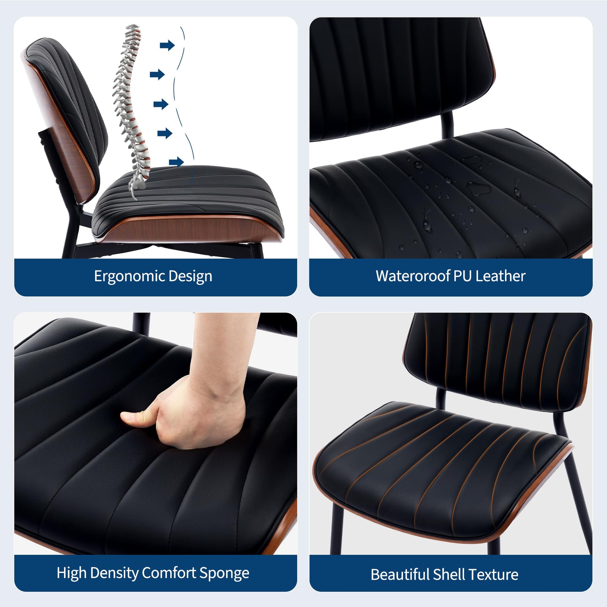 Chaises de salle à manger Garvee, lot de 2, style moderne milieu du siècle, revêtement en similicuir, confortables et ergonomiques, pieds en bois et métal, pour la cuisine et la salle à manger, marron