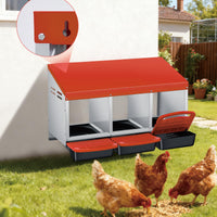 Garvee Nichoir à Poules 3 Compartiments en Métal Galvanisé avec Poignée en Plastique, Plateau Amovible, pour Poulailler et Ferme, Orange