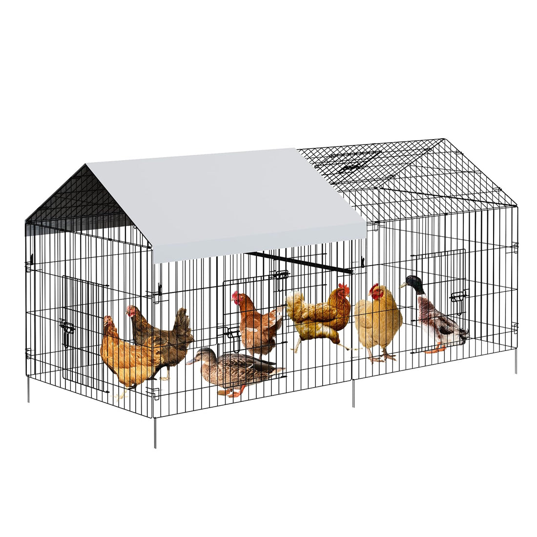Poulailler Garvee 100x218x100cm – Acier galvanisé avec 2 compartiments et 4 portes pour poules et lapins