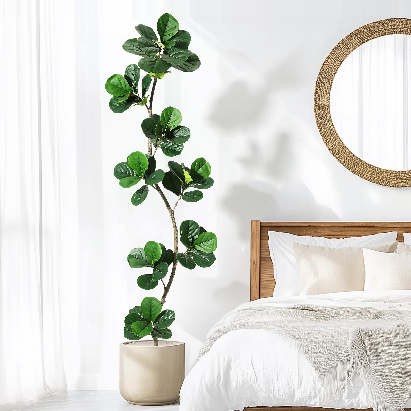 Garvee Ficus Lyrata Artificiel 213 cm, Arbre Décoratif en Forme de S avec Tronc Réaliste et Pot, pour Salon et Bureau