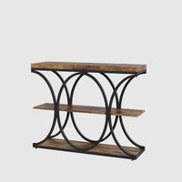 Console d'entrée industrielle Garvee 99 cm (39 po) avec étagères en bois à 3 niveaux, structure circulaire en métal, robuste pour couloir et salon, profondeur de 30 cm (11,8 po), noire