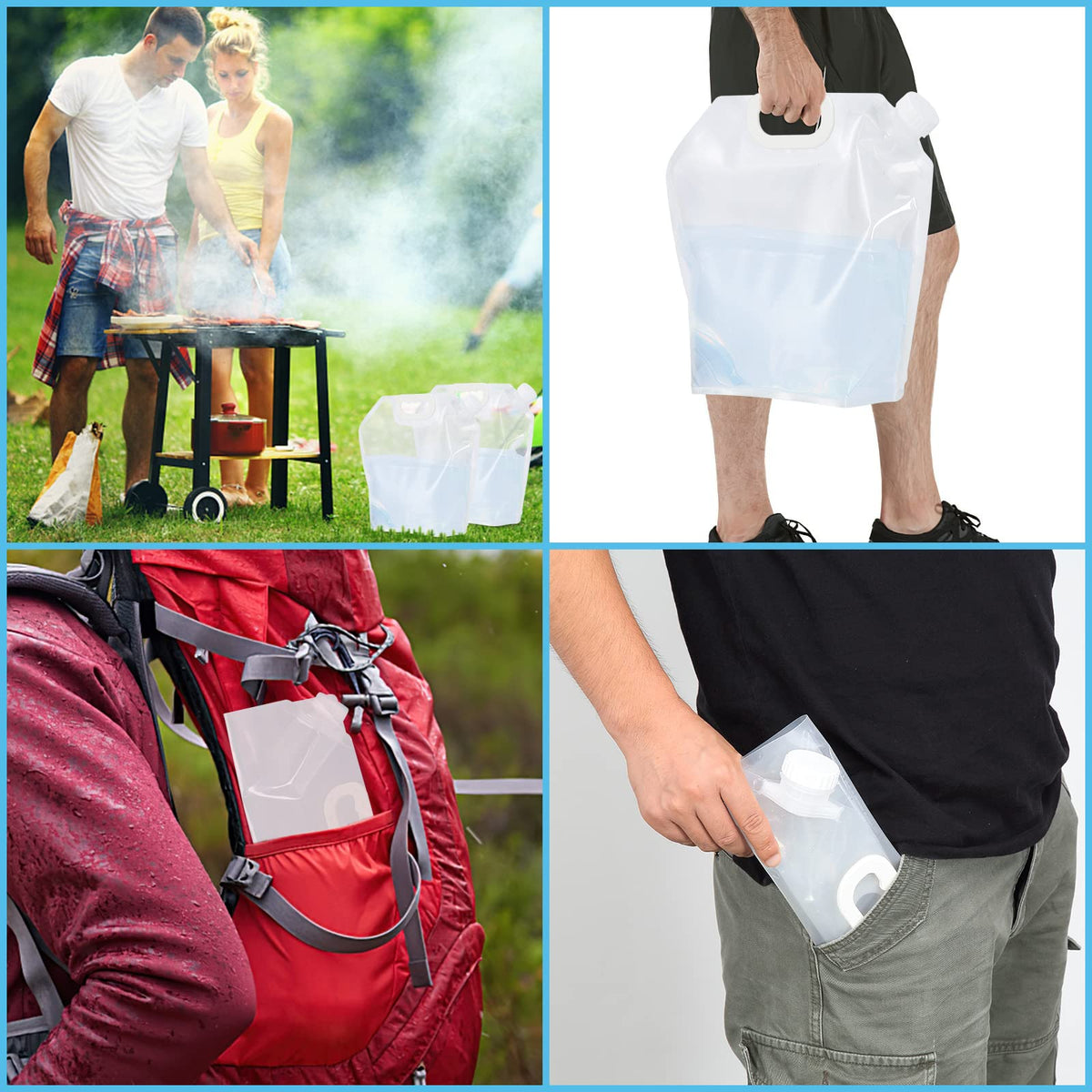 Sacs à eau d'urgence Garvee 5L, lot de 2, conteneurs d'eau portables en PE pour le camping, la randonnée et les situations d'urgence, comme sur la photo