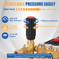 Pompe à eau sous pression Garvee 4000 PSI 4,4 GPM, piston triplex, tête en laiton, pour nettoyeurs à essence, arbre de 1 pouce, horizontale