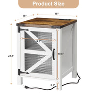 Garvee table de chevet style campagne avec chargeur intégré, plateau de 46 cm, 2 ports USB, 2 prises de courant, bois, étagères réglables, chambre, salon