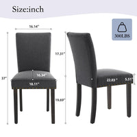 Ensemble de 2 chaises de salle à manger Garvee, revêtues de tissu et décorées de clous décoratifs. Ergonomiques et robustes, elles sont en bois d'hévéa gris foncé et conviennent aussi bien à la salle à manger qu'au salon.