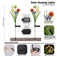 Lampes solaires de jardin Garvee, 5 têtes LED, motif pissenlit, étanches IP65, blanc chaud, en métal, éclairage extérieur, éclairage de chemin, éclairage de cour