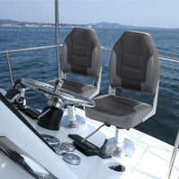 Garvee Lot de 2 sièges de bateau pliables à dossier haut, mousse épaisse, revêtement PVC résistant, pour pêche et promenade, installation facile