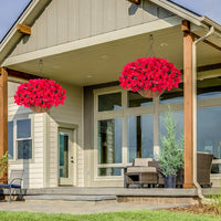 Ensemble de bougainvilliers artificiels Garvee avec panier pour jardin et terrasse, résistant aux intempéries et aux UV, rouge et vert
