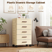 Garvee Meuble de rangement multifonctionnel à 5 tiroirs, roulettes, plastique, couleur crème, 48cm, pour chambre et salon