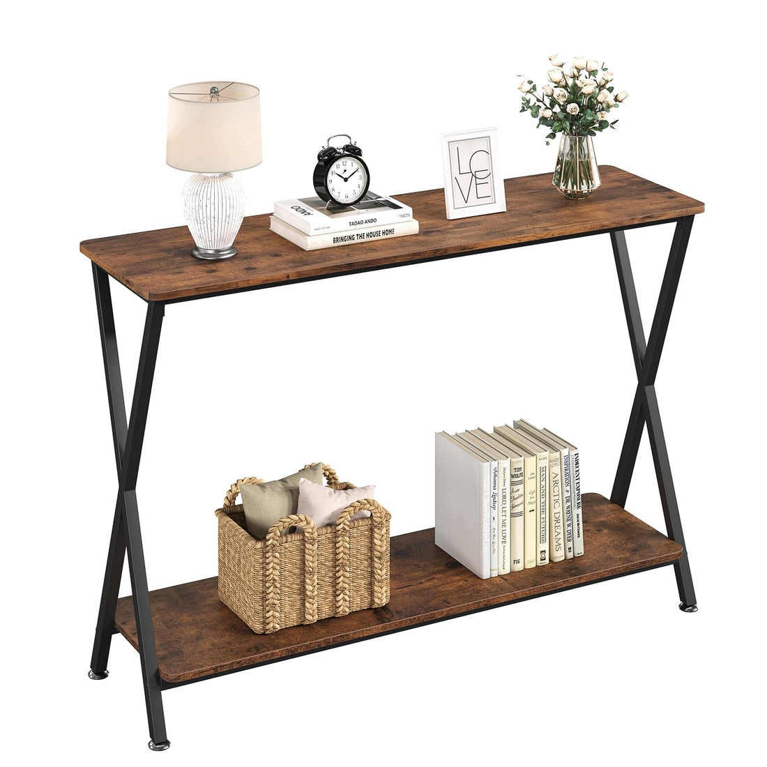 Console Garvee avec étagère, table d'entrée étroite et table de canapé, salon et couloir, design moderne, durable et peu encombrante
