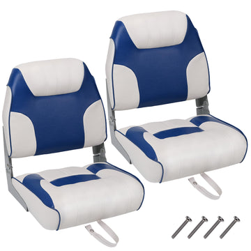Garvee lot de 2 sièges de bateau pliants à dossier bas, rembourrage épais, PVC résistant aux intempéries, charnières aluminium, noirs