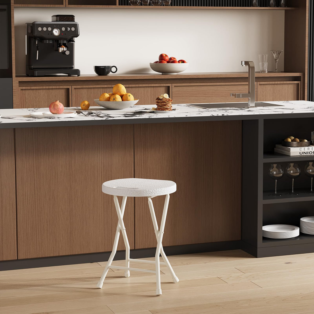 Tabouret/chaise pliant Garvee avec poignée, capacité de charge de 272 kg, pieds antidérapants, structure en acier pour le camping et la cuisine, léger et compact, noir