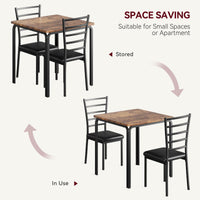 Ensemble de salle à manger Garvee 3 pièces pour 2 personnes avec chaises rembourrées, MDF et métal, gain de place pour la cuisine et le bureau, design moderne et robuste, noir