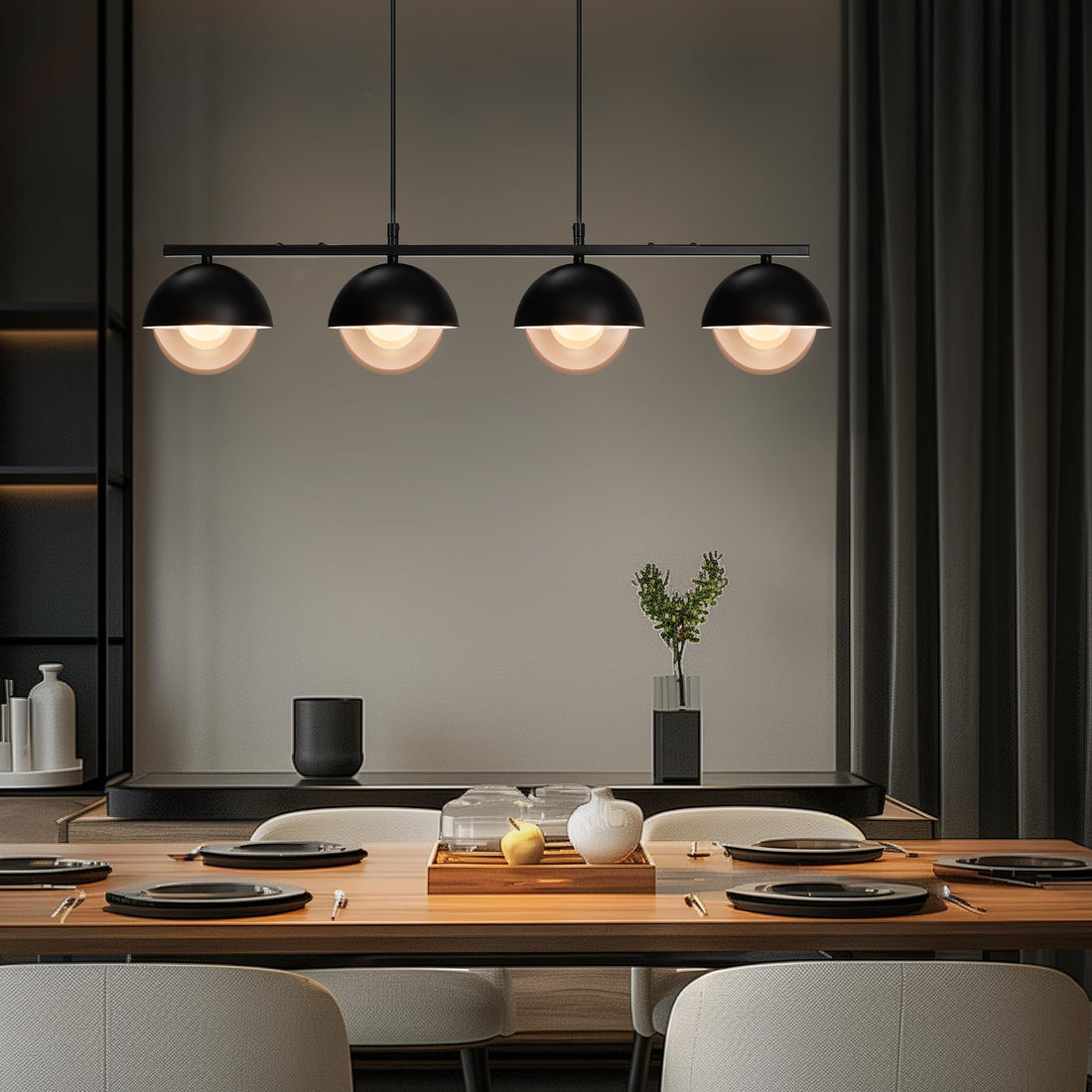 Suspension Garvee moderne à 4 lumières pour table à manger, en métal noir, hauteur réglable, style industriel rétro, pour salles à manger et cafés