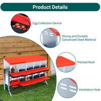 Garvee Pondoir pour Poules 10 Compartiments avec Support Métallique, Acier Galvanisé 0,7 mm, Couvercle Émaillé et Bacs en Plastique Antirouille, Montage Facile, Rouge