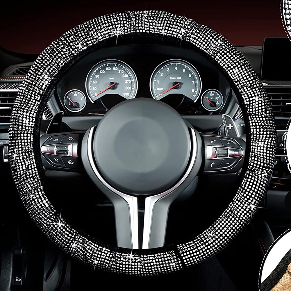 Garvee Ensemble de 15 housses de siège auto scintillantes pour femmes, housse de volant en cristal, matière velours, respirante, intérieur de voiture universel