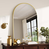 Garvee Miroir mural arqué , 41 × 61 cm, cadre en aluminium doré antirouille, pour salle de bain, chambre et entrée - Doré