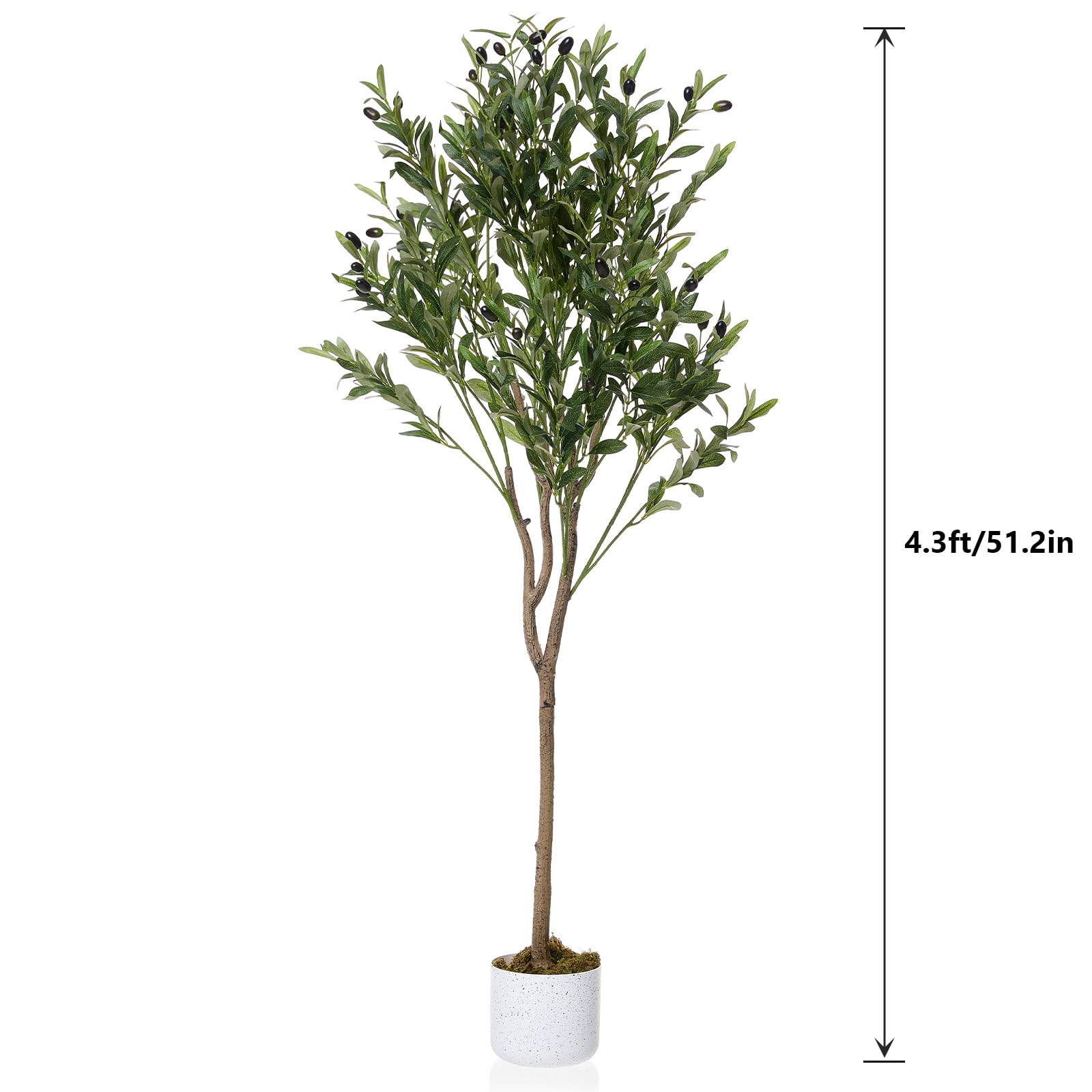 Olivier artificiel Garvee en pot avec 22 fruits, pot en ciment robuste, décoration intérieure pour salon et bureau, vert