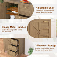 Garvee buffet avec espace de rangement, étagères réglables, MDF et bois massif, style campagne moderne, couleur or, idéal pour le salon et la cuisine