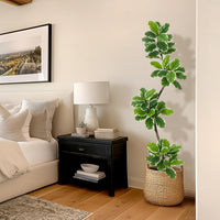 Figuier lyre artificiel Garvee de 1,80 m avec pot boule, décor de mousse, feuilles flexibles pour salon et bureau, entretien facile, vert