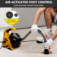 Garvee Déboucheur électrique 9 m x 7,6 mm à avance automatique, pour tuyaux 19–51 mm, câble acier, pédale, éviers, WC et évacuations de sol