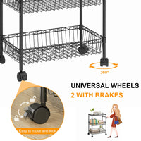 Garvee Chariot de rangement 3 niveaux à roulettes, étagères et paniers en métal chromé, avec poignées, pour cuisine, salle de bain, bureau et buanderie