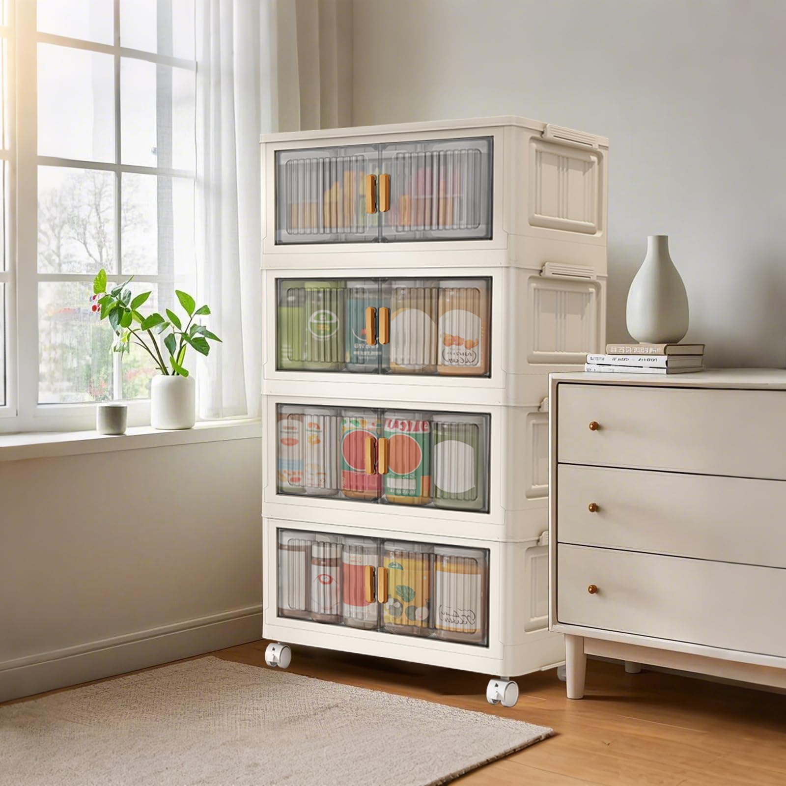 Garvee Boîtes de rangement empilables avec couvercles, roulettes, pliables, en plastique PP, robustes et mobiles, idéales pour la maison et le bureau.