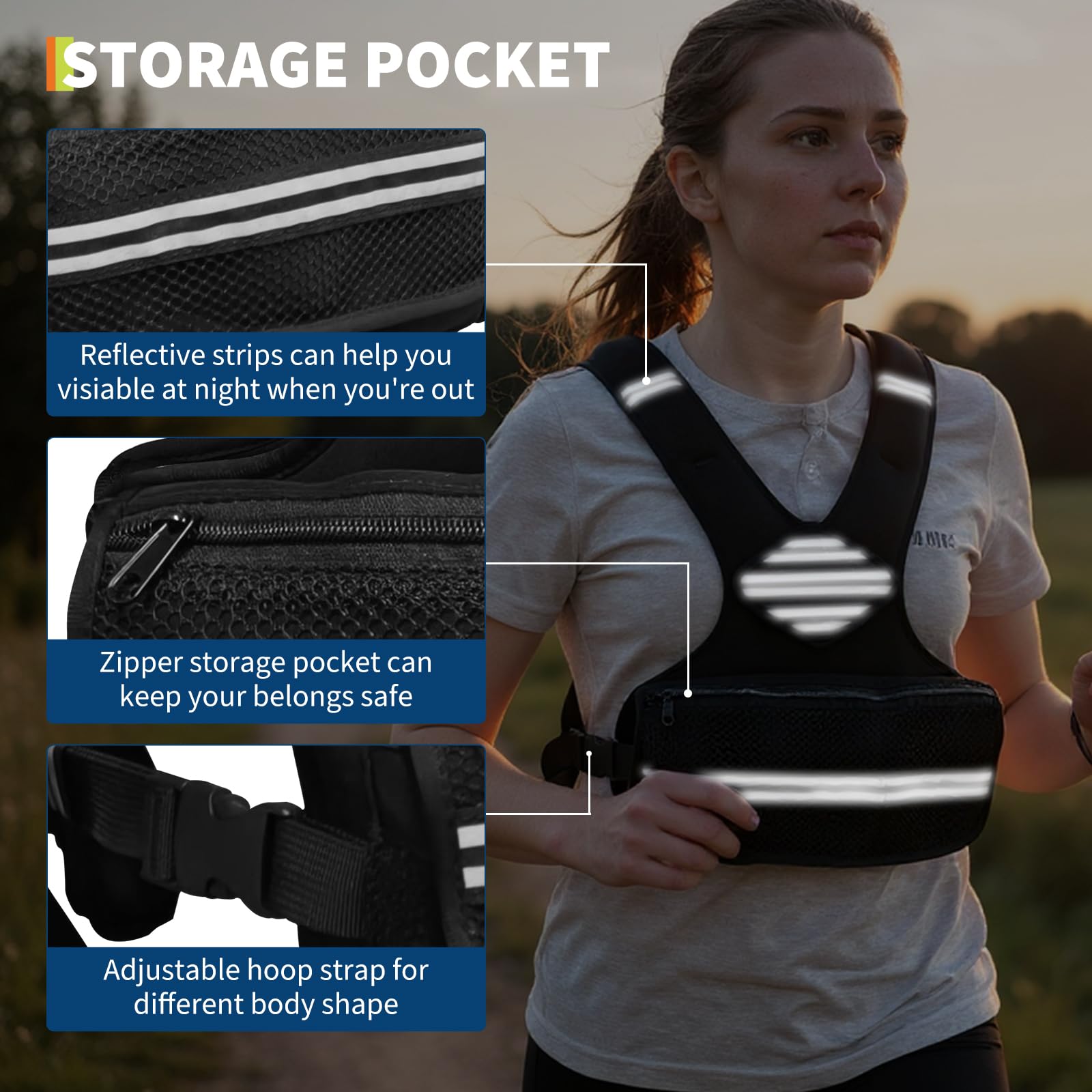 Gilet lesté ajustable Garvee 4-10 lbs en néoprène respirant avec bandes réfléchissantes, poches, idéal pour le fitness, l'entraînement et le jogging (noir).