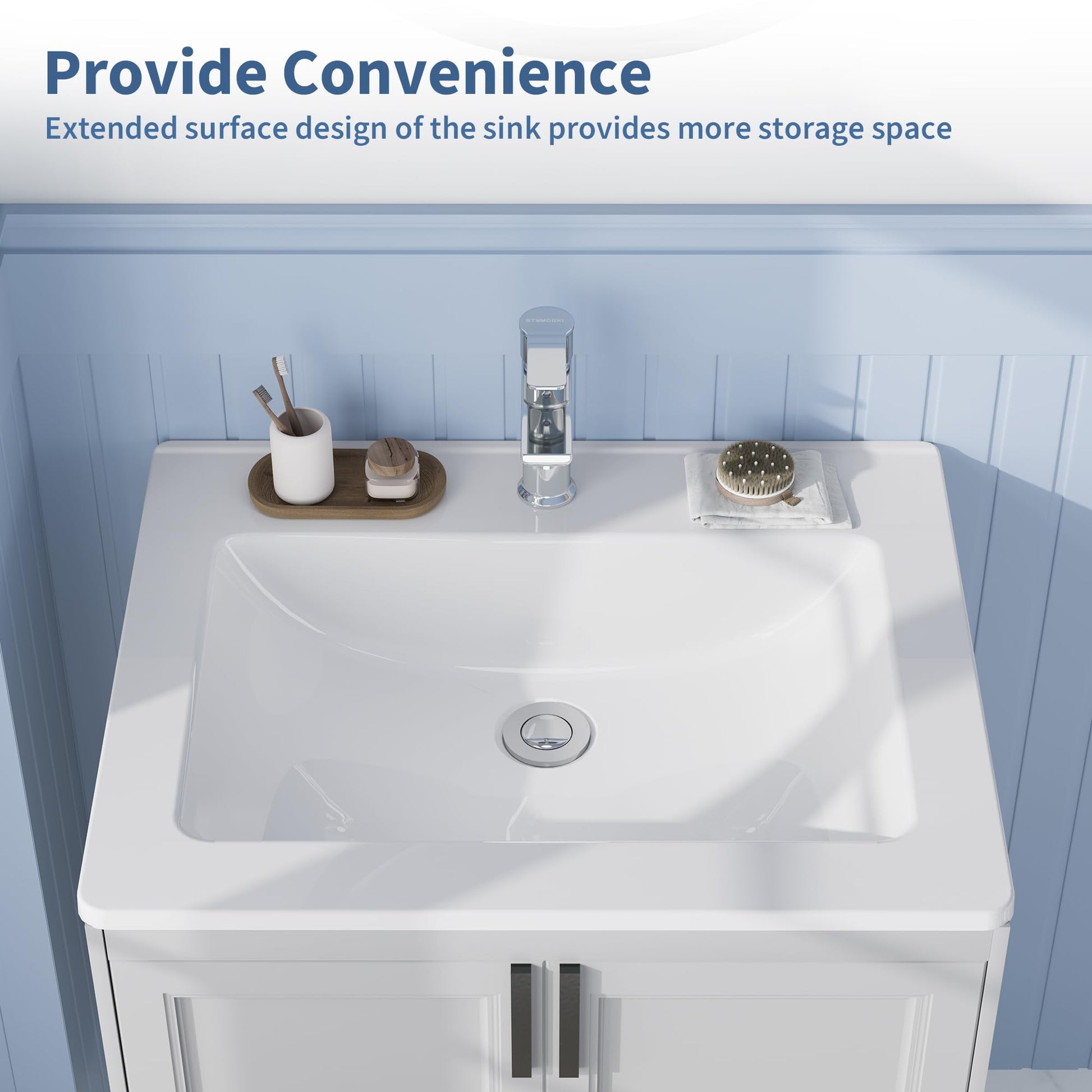 Lavabo encastré Garvee 21 x 18 pouces en céramique blanche avec trop-plein pour salles de bain compactes, étagère étendue, installation facile