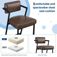 Ensemble de 2 tabourets de bar Garvee, rembourrés, pieds en métal, dossier, repose-pieds, revêtement en similicuir, robustes, hauteur 68 cm, style rétro marron