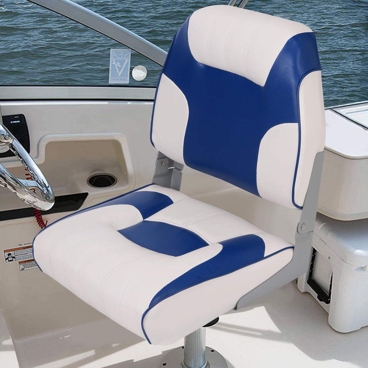 Garvee lot de 2 sièges de bateau pliants à dossier bas, rembourrage épais, PVC résistant aux intempéries, charnières aluminium, noirs