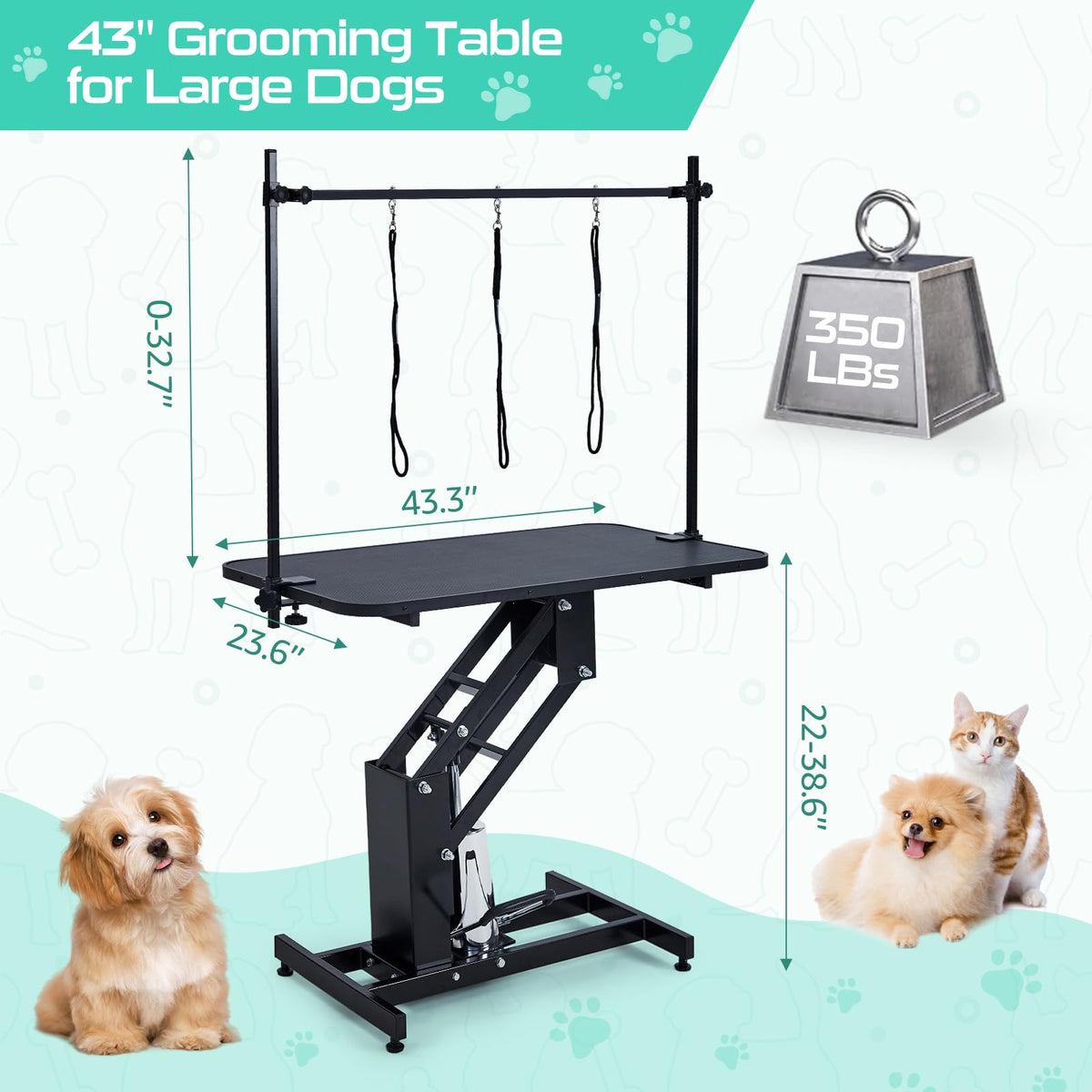 Garvee Table de toilettage hydraulique pour chiens, hauteur réglable, pour le bain, la coupe et le stylisme, 110 × 61 cm, panneau MDF, stable et antidérapante