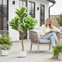 Figuier artificiel Garvee de 90 cm avec feuilles vertes réalistes et pot en ciment stable, idéal pour le salon et le bureau (vert).