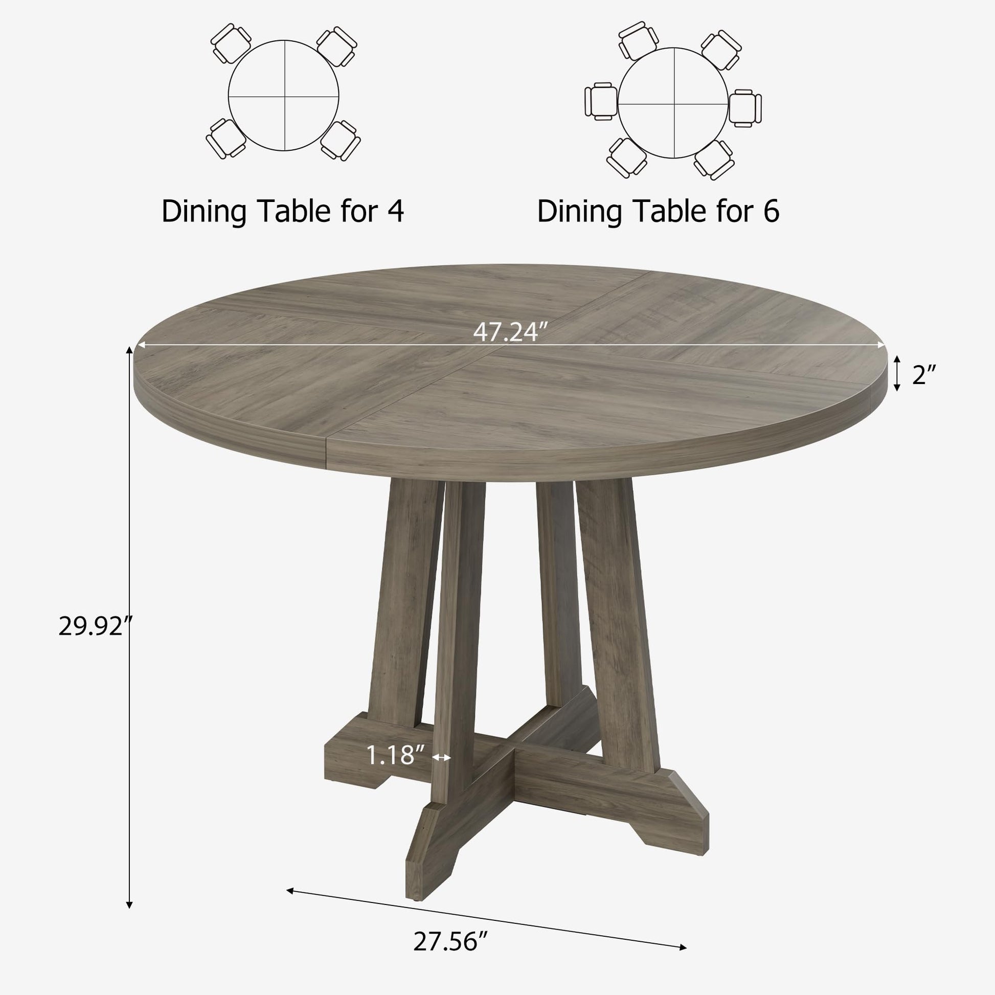 Garvee Table de salle à manger ronde 119,4cmen bois avec pieds réglables, marron
