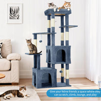 Garvee Arbre à Chat 155 cm Multi-Niveaux pour Grands Chats et Maine Coon, Grande Plateforme, 2 Niches, Sisal Naturel, Intérieur